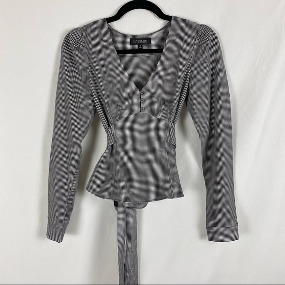 Intermix Myra Gingham Long Sleeve Bow Waist Tie Top - Picture 5 of 15